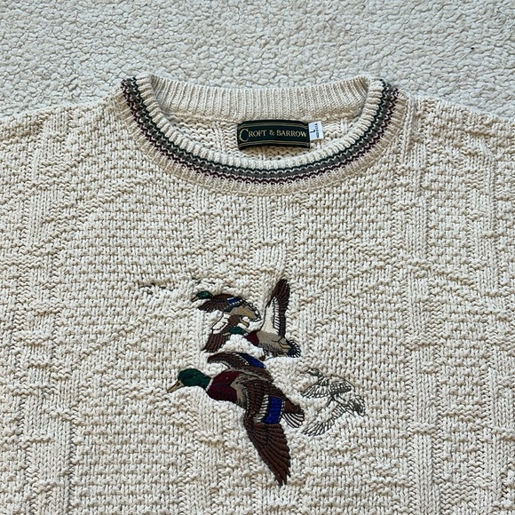 Vintage 90s Croft & Barrow 3D Knit Embroidered Flying Duck Crewneck Sweater - Picture 2 of 7